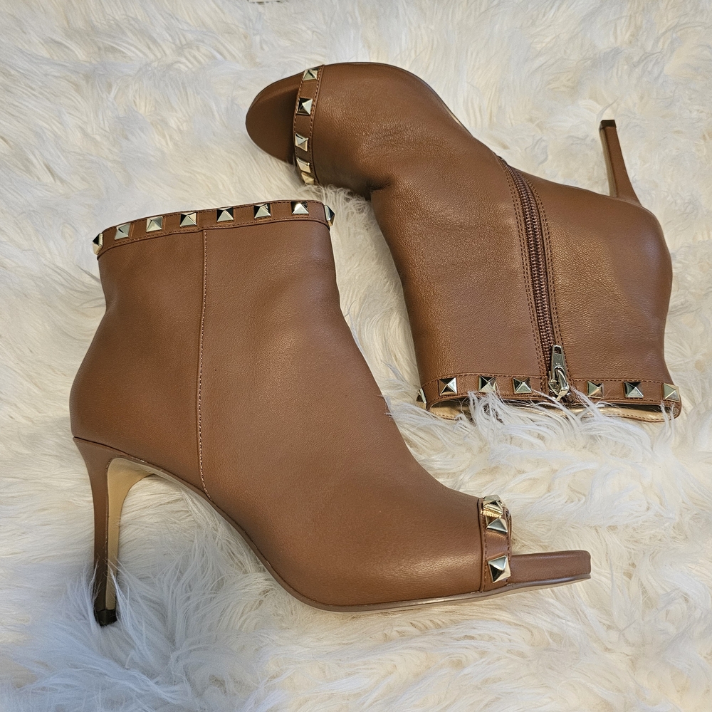White House Black Market Brown Heeled Boots with Stud Embellishments